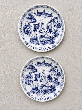 Set of 2 Denmark Blue & White Porcelain Souvenir Plates –Little Mermaid